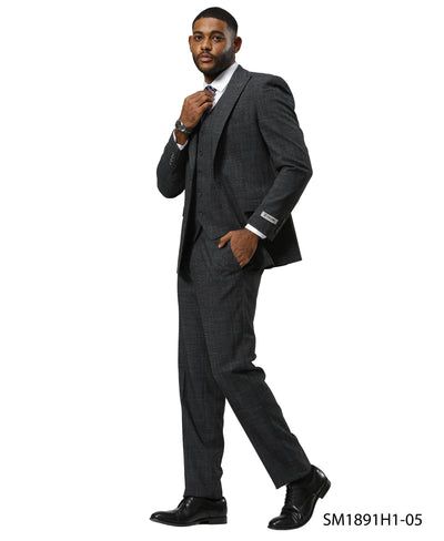 Mens-suit Tattersall Pattern by Stacy Adams - Charcoal