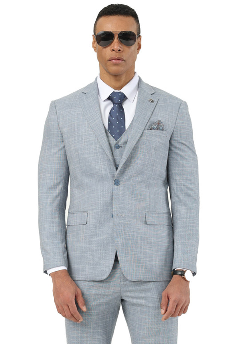Stacy Adams Light Grey Sharkskin Vested Suit