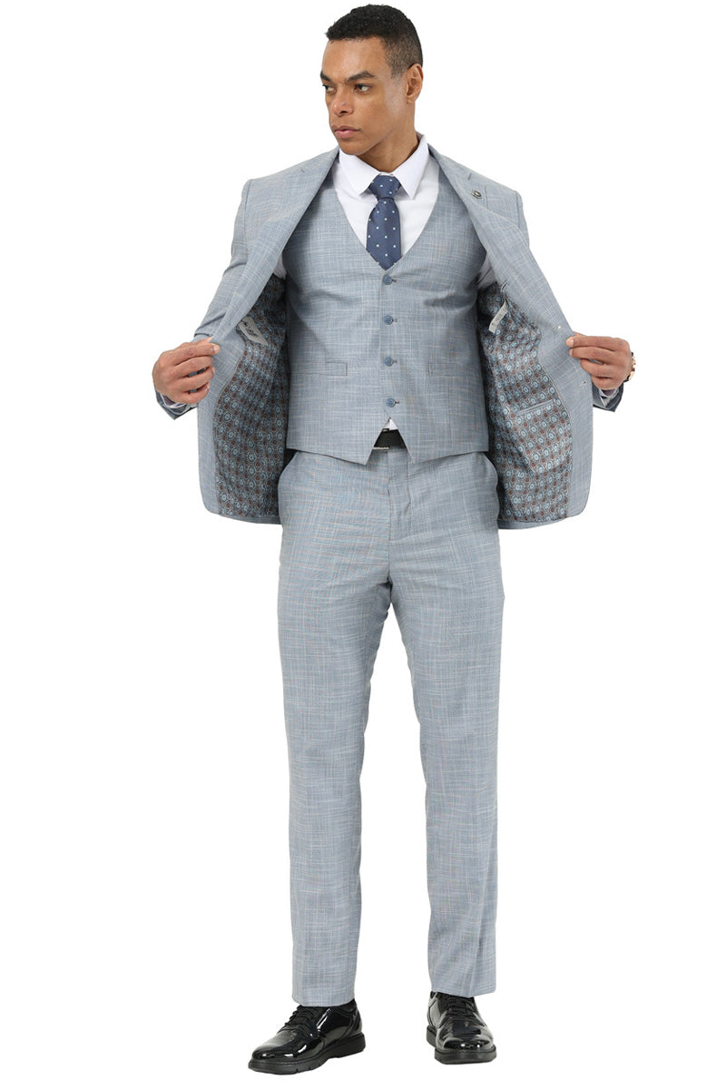 Stacy Adams Light Grey Sharkskin Vested Suit