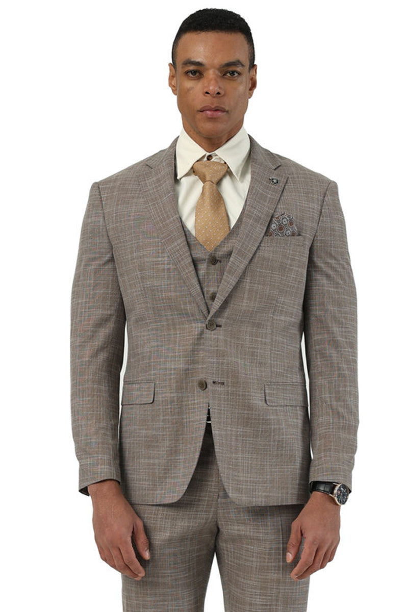 Stacy Adams Light Brown Sharkskin Vested Suit