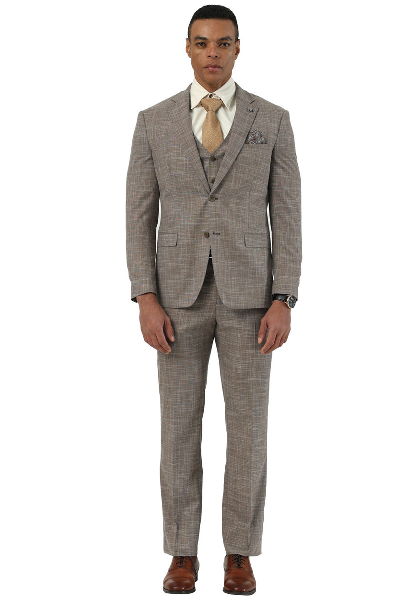 Stacy Adams Light Brown Sharkskin Vested Suit