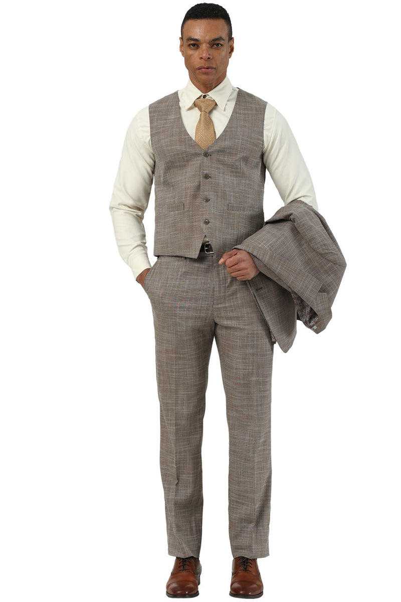 Stacy Adams Light Brown Sharkskin Vested Suit