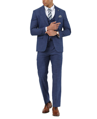 Mens-suit Crosshatch 3pc by Stacy Adams - Indigo