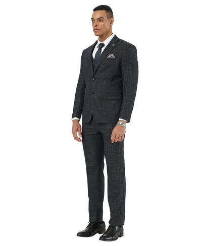 Mens-suit Crosshatch 3pc by Stacy Adams - Black