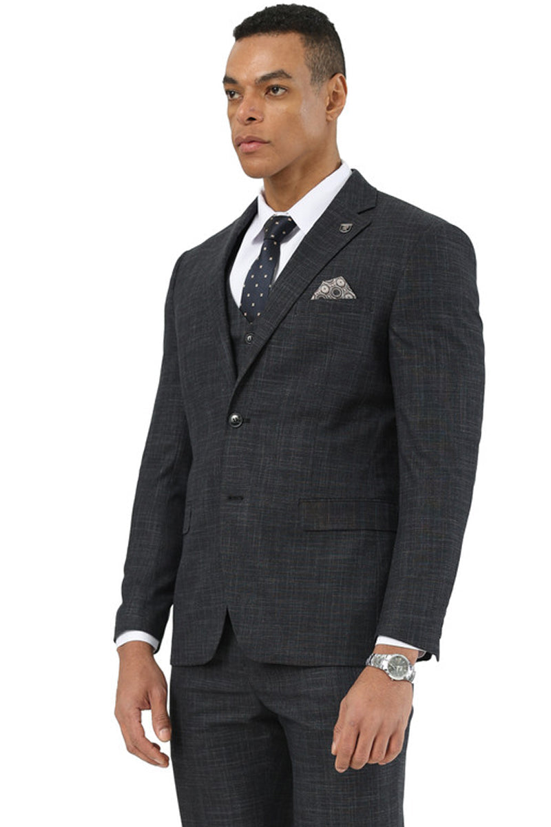 Stacy Adams Black Sharkskin Vested Suit for Men