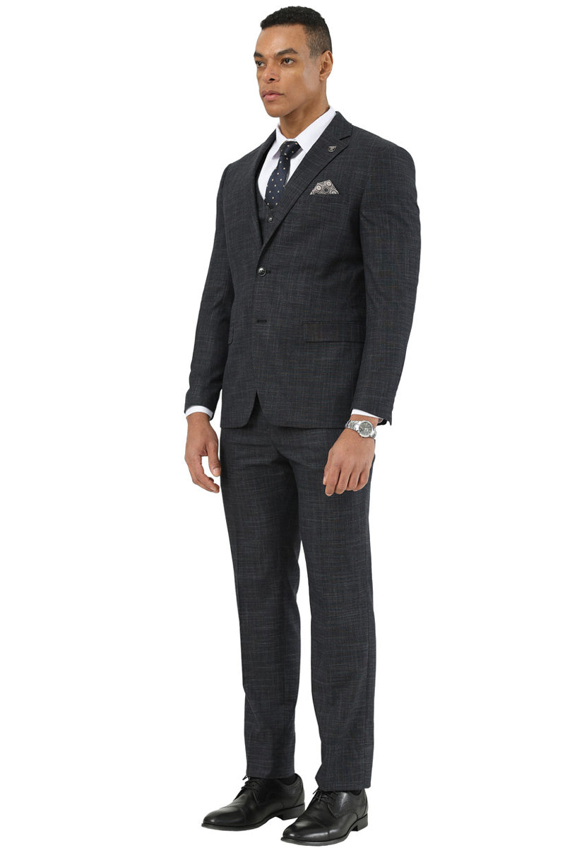 Stacy Adams Black Sharkskin Vested Suit for Men