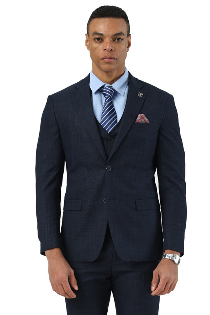 Stacy Adams Navy Sharkskin Vested Suit
