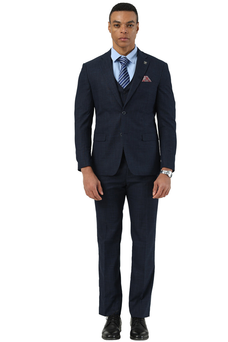 Stacy Adams Navy Sharkskin Vested Suit