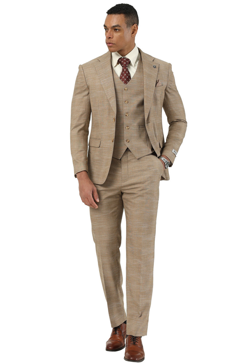 Stacy Adams Sharkskin Vested Suit - Tan