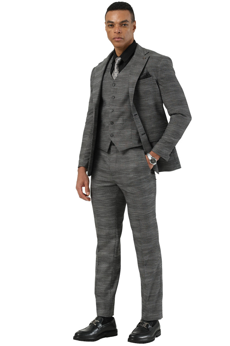 Stacy Adams Sharkskin Three-Piece Suit, Charcoal Grey