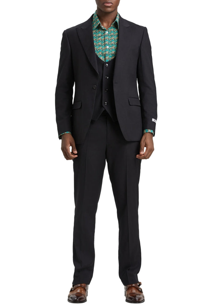 Stacy Adams Black 3 Piece Hybrid Fit Suit