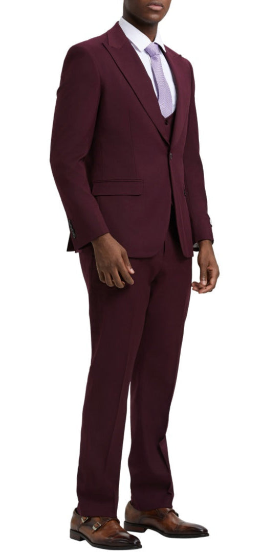 Stacy Adams Burgundy 3 Piece Hybrid Fit Suit