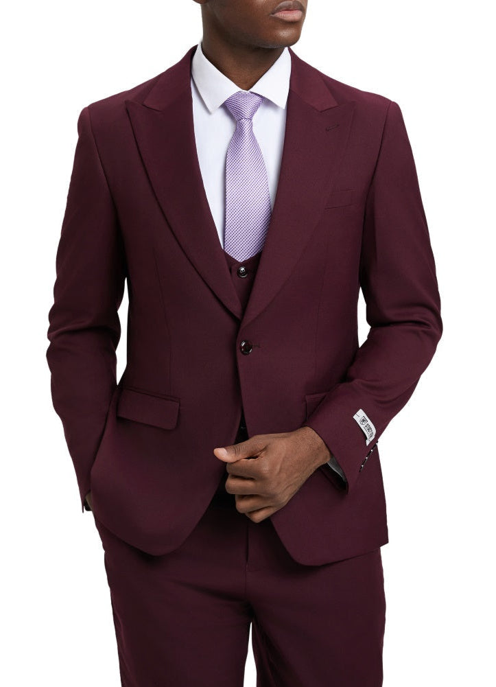 Stacy Adams Burgundy 3 Piece Hybrid Fit Suit