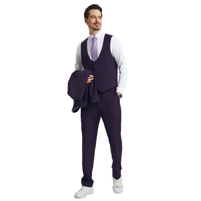 Men's Stacy Adams Hybrid-Fit 3pc Suit Set, Jacket Vest and Pants - Eggplant