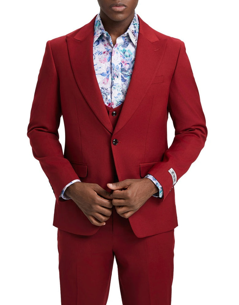 Stacy Adams Cherry Red 3 Piece Hybrid Suit