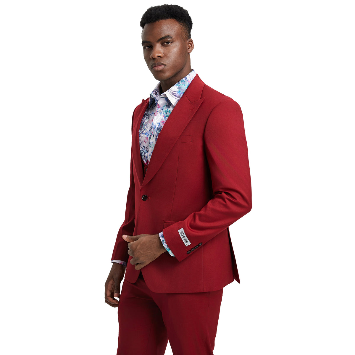Men's Stacy Adams Hybrid-Fit 3pc Suit Set, Jacket Vest and Pants - Cherry