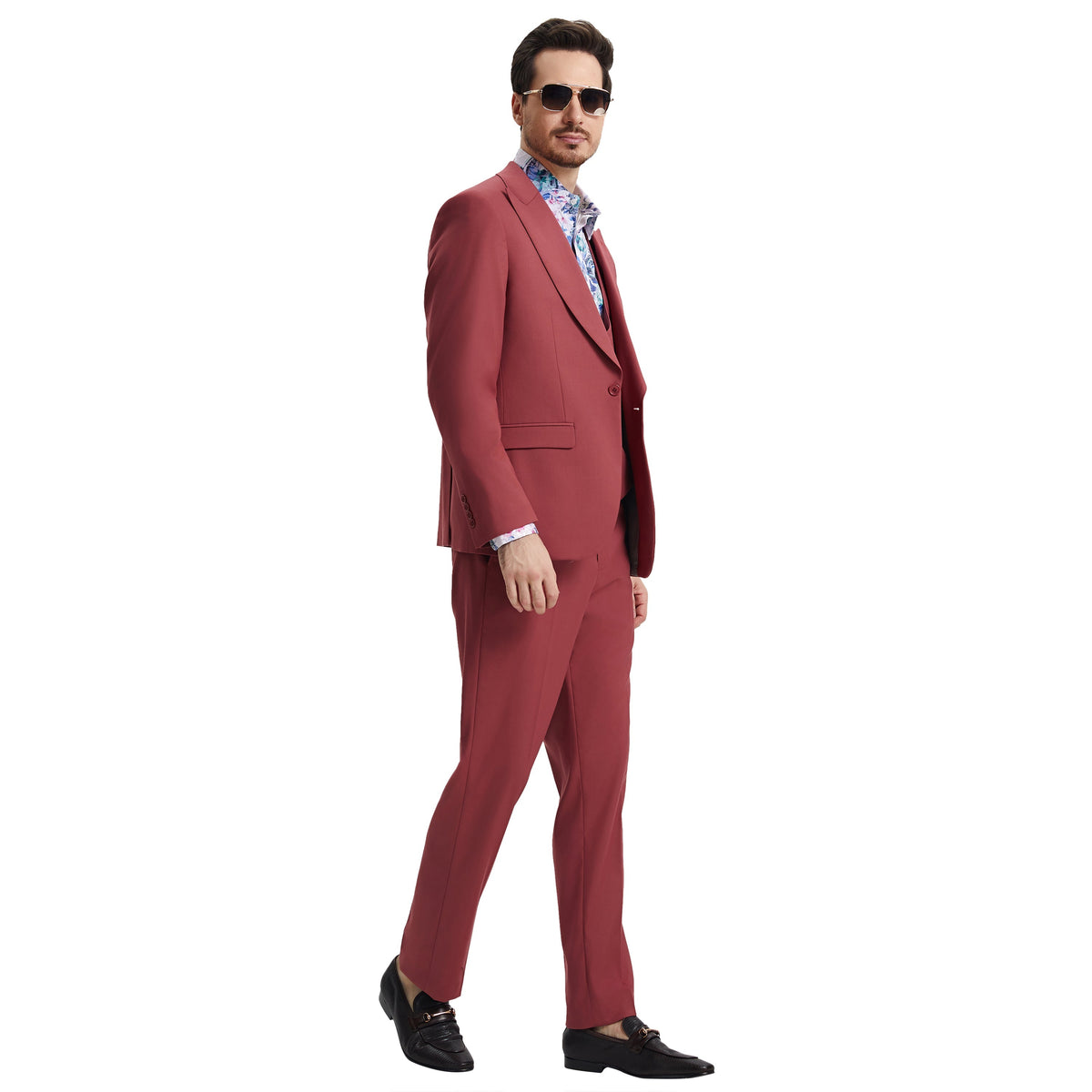 Men's Stacy Adams Hybrid-Fit 3pc Suit Set, Jacket Vest and Pants - Coral