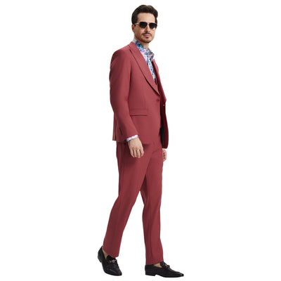 Men's Stacy Adams Hybrid-Fit 3pc Suit Set, Jacket Vest and Pants - Coral