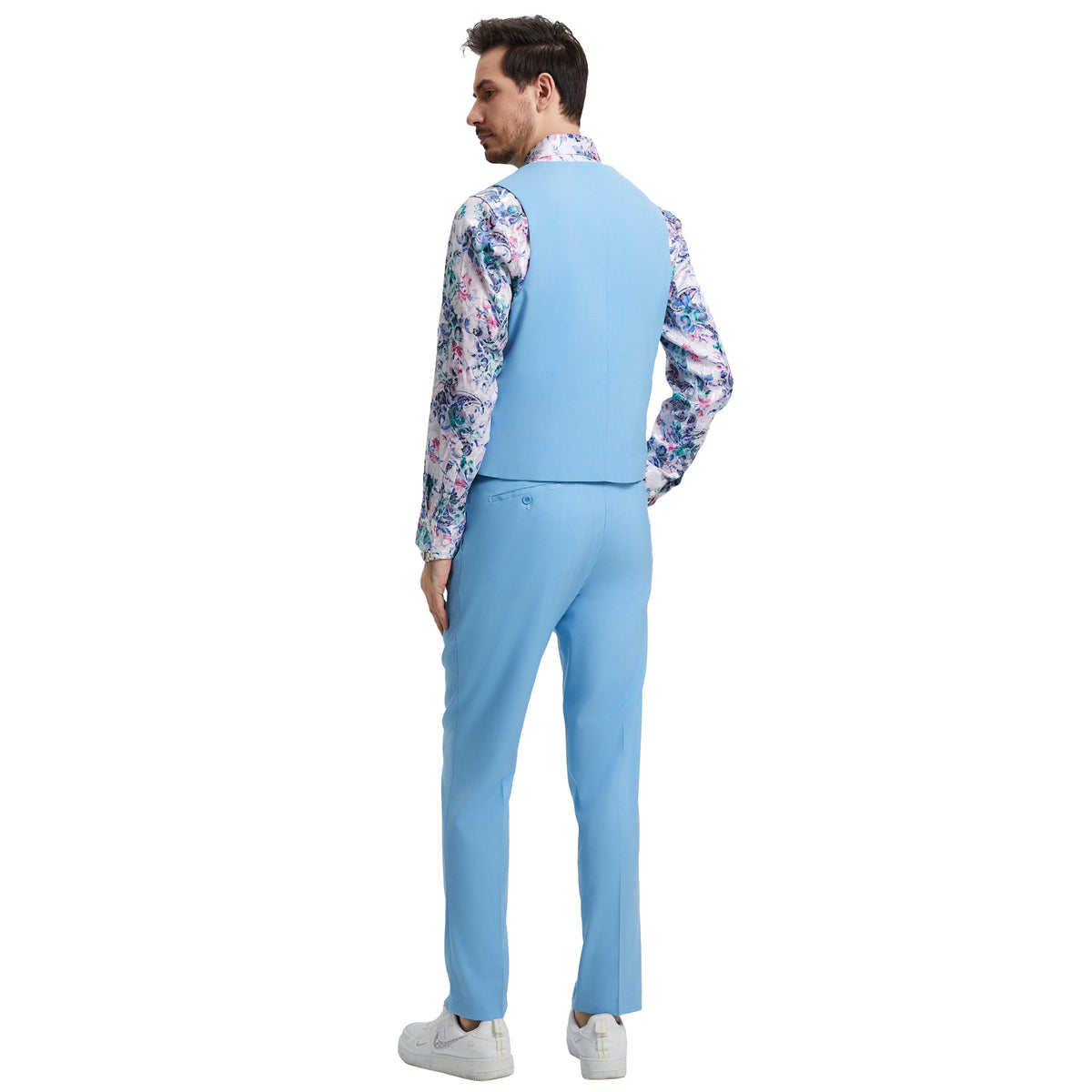 Men's Stacy Adams Hybrid-Fit 3pc Suit Set, Jacket Vest and Pants - Sky Blue