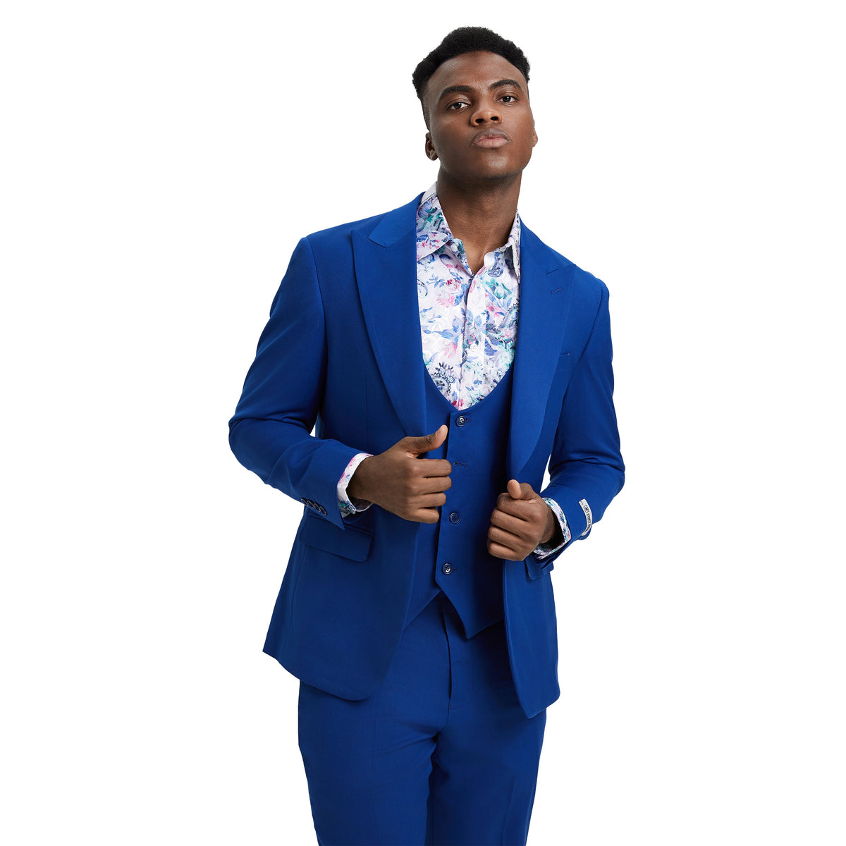 Men's Stacy Adams Hybrid-Fit 3pc Suit Set, Jacket Vest and Pants - Indigo