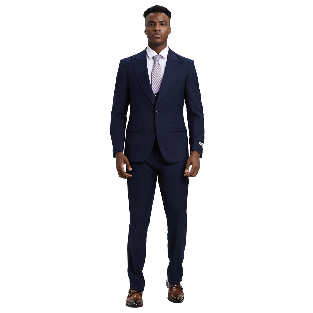 Men's Stacy Adams Hybrid-Fit 3pc Suit Set, Jacket Vest and Pants - Navy