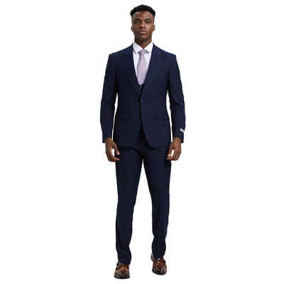 Men's Stacy Adams Hybrid-Fit 3pc Suit Set, Jacket Vest and Pants - Navy