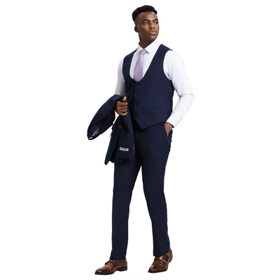 Men's Stacy Adams Hybrid-Fit 3pc Suit Set, Jacket Vest and Pants - Navy