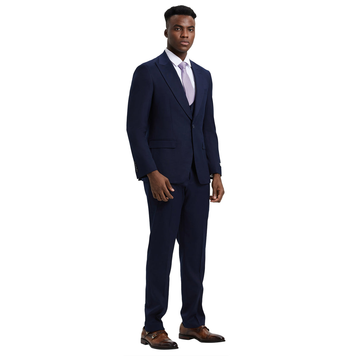 Men's Stacy Adams Hybrid-Fit 3pc Suit Set, Jacket Vest and Pants - Navy