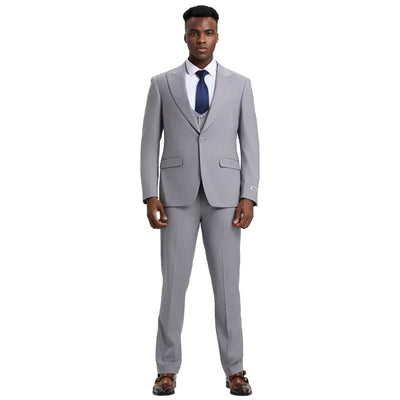 Men's Stacy Adams Hybrid-Fit 3pc Suit Set, Jacket Vest and Pants - Light Grey