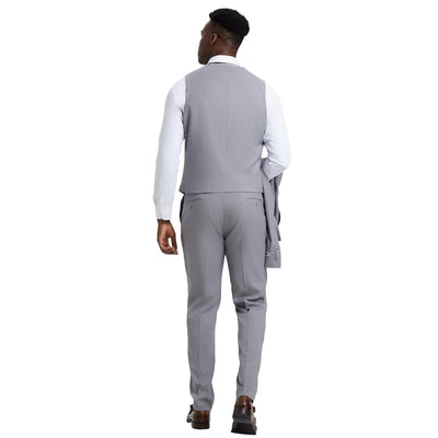 Men's Stacy Adams Hybrid-Fit 3pc Suit Set, Jacket Vest and Pants - Light Grey