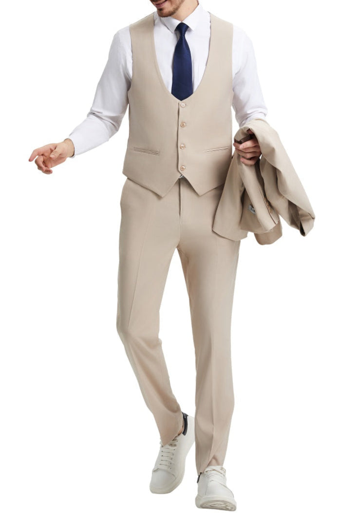 Stacy Adams Hybrid Fit 3 Piece Suit Tan