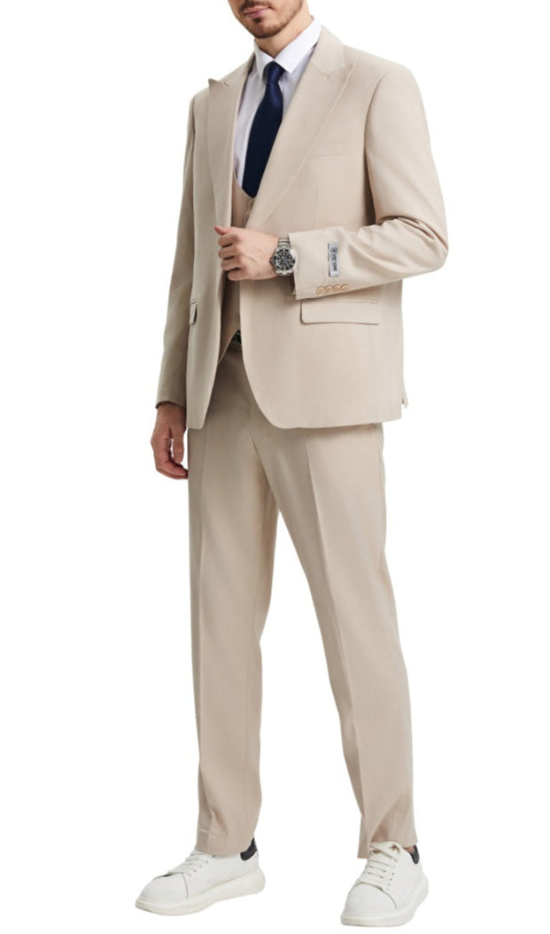 Stacy Adams Hybrid Fit 3 Piece Suit Tan