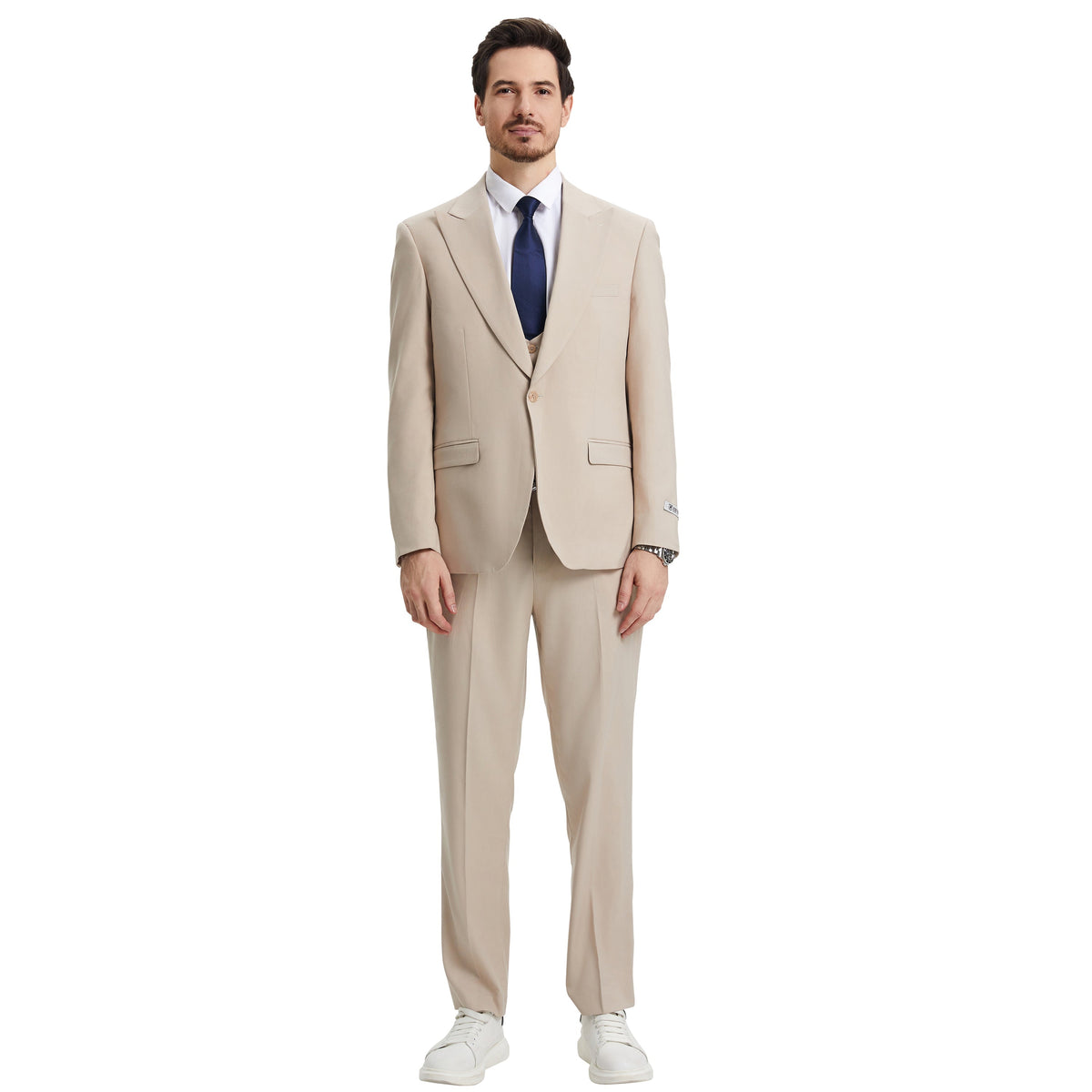 Men's Stacy Adams Hybrid-Fit 3pc Suit Set, Jacket Vest and Pants - Tan