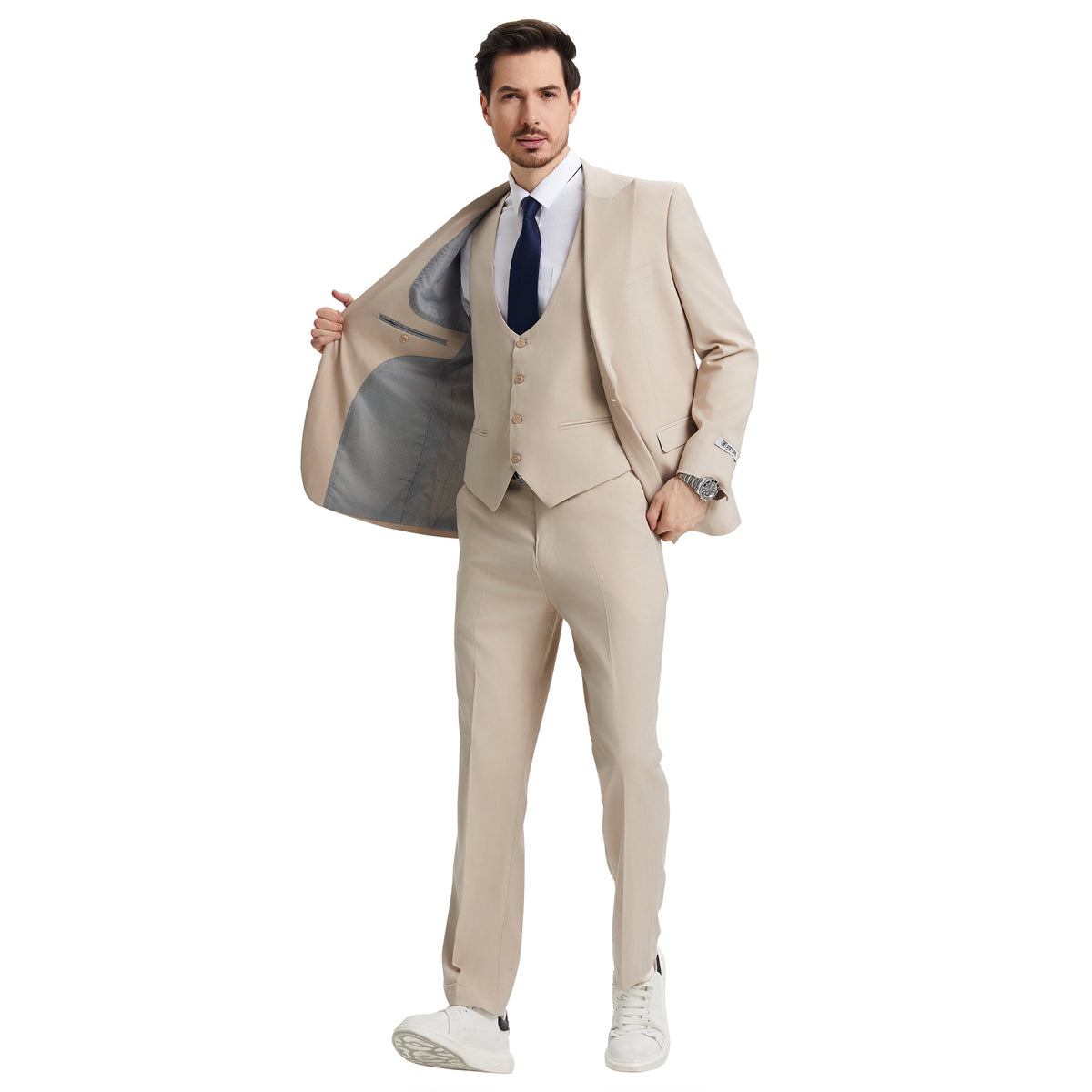 Men's Stacy Adams Hybrid-Fit 3pc Suit Set, Jacket Vest and Pants - Tan
