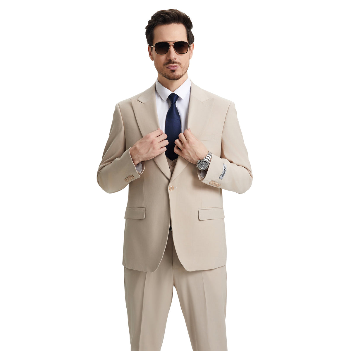 Men's Stacy Adams Hybrid-Fit 3pc Suit Set, Jacket Vest and Pants - Tan