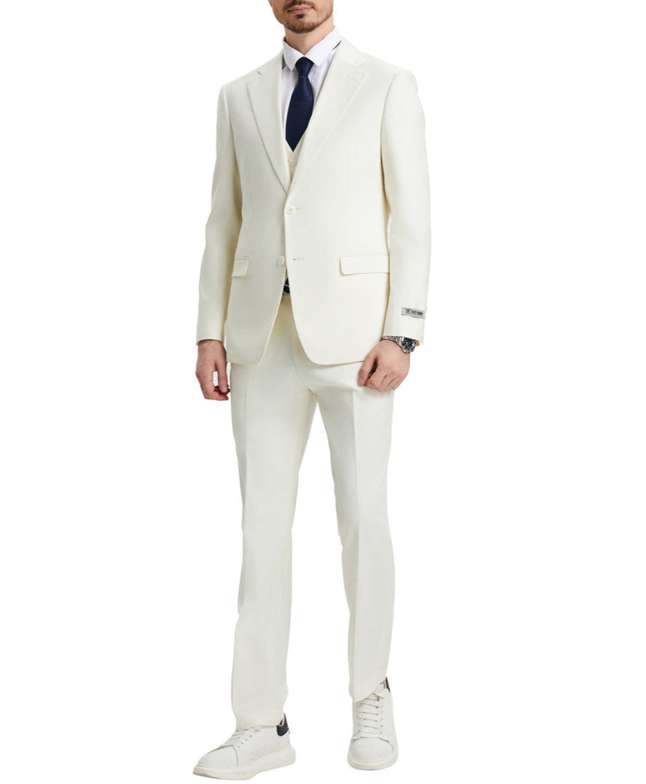Stacy Adams 3 Piece Hybrid Fit Suit Ivory