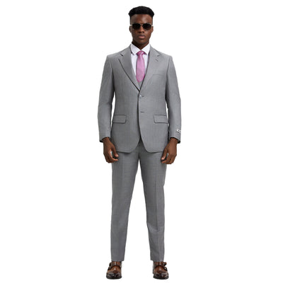 Men's Stacy Adams Sharkskin 3-Piece Suit - Stone Grey