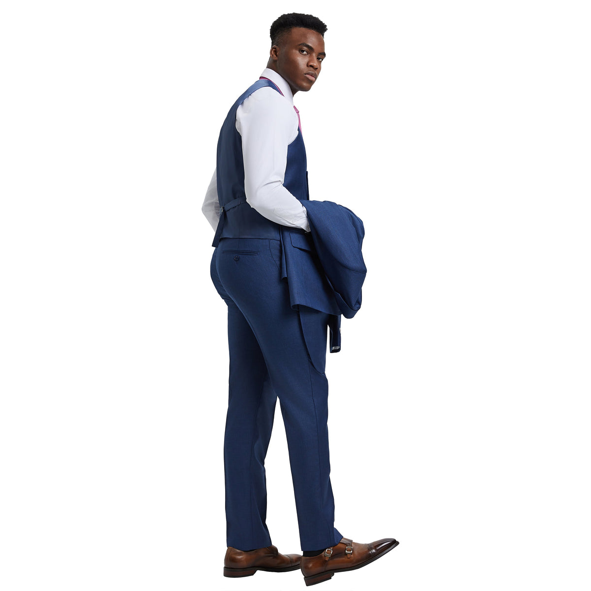 Men's Stacy Adams Sharkskin 3-Piece Suit - Blue