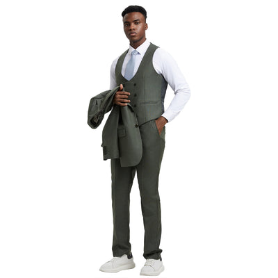 Men's Stacy Adams Sharkskin 3-Piece Suit - Olive