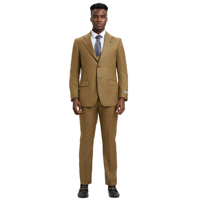 Men's Stacy Adams Sharkskin 3-Piece Suit - Oatmeal