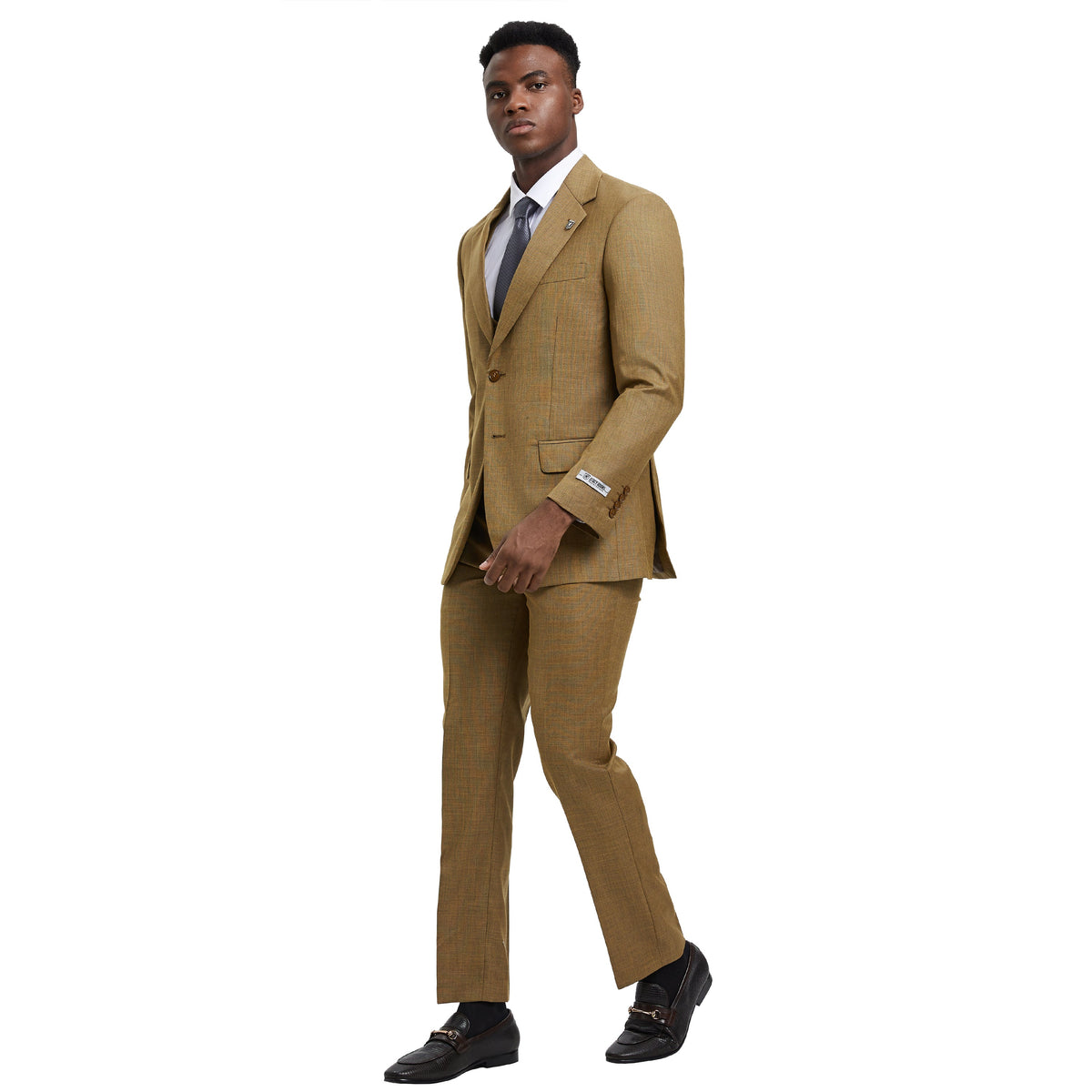 Men's Stacy Adams Sharkskin 3-Piece Suit - Oatmeal