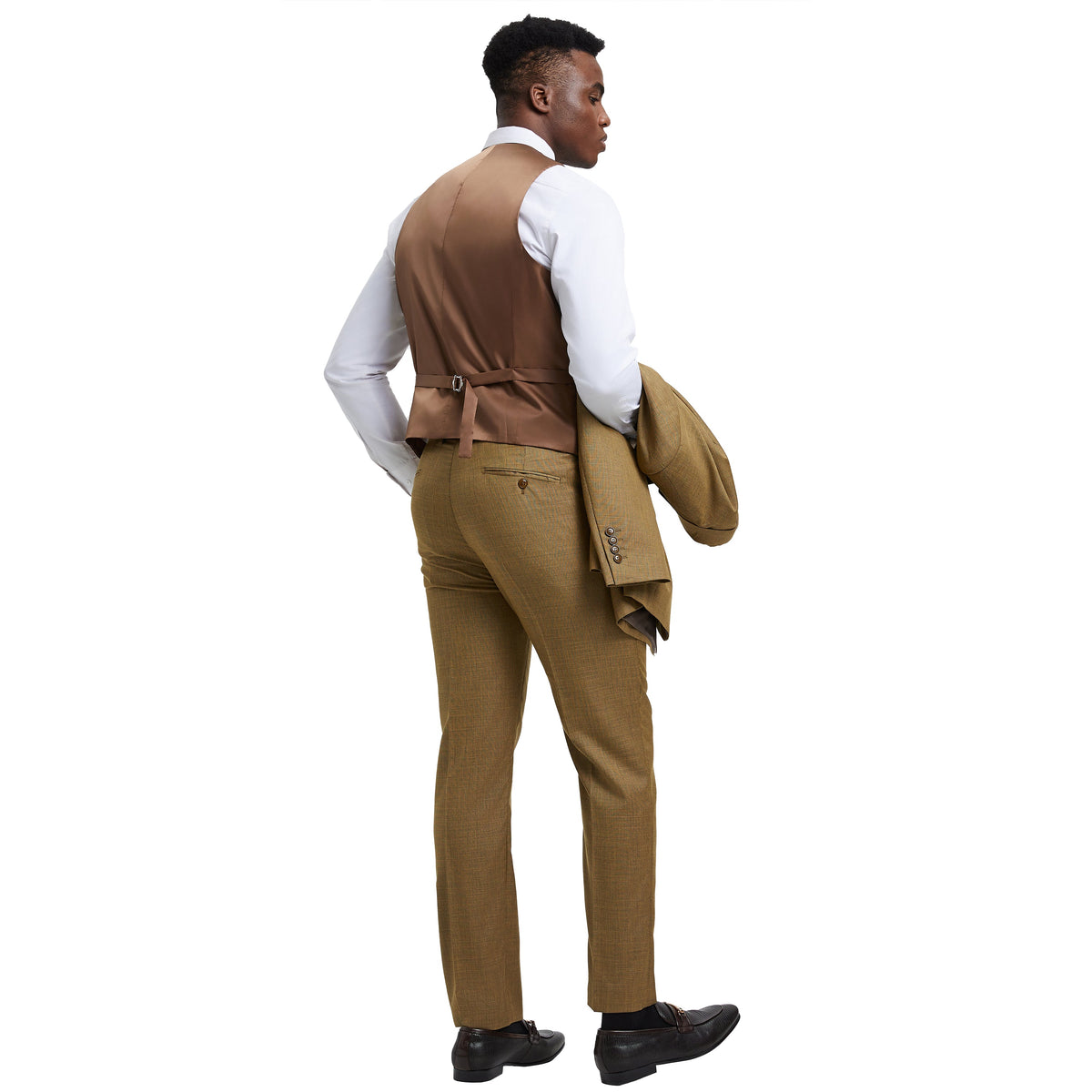 Men's Stacy Adams Sharkskin 3-Piece Suit - Oatmeal