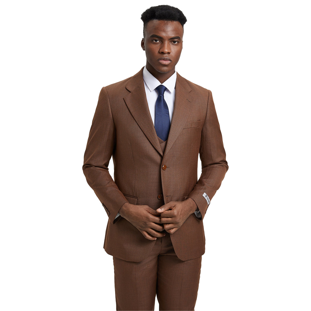 Men's Stacy Adams Sharkskin 3-Piece Suit - Cognac