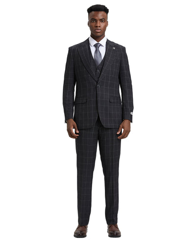 Mens-suit Windowpane By Stacy Adams - Black