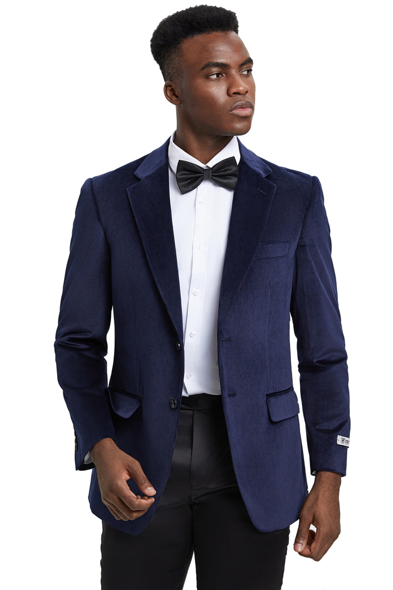 Stacy Adams Modern Fit Velvet Blazer Navy