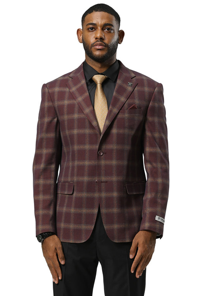  Professional セットアップバーガンディ Men's Stacy Adams Modern Fit Business Sport Coat Blazer in Burgundy Pl