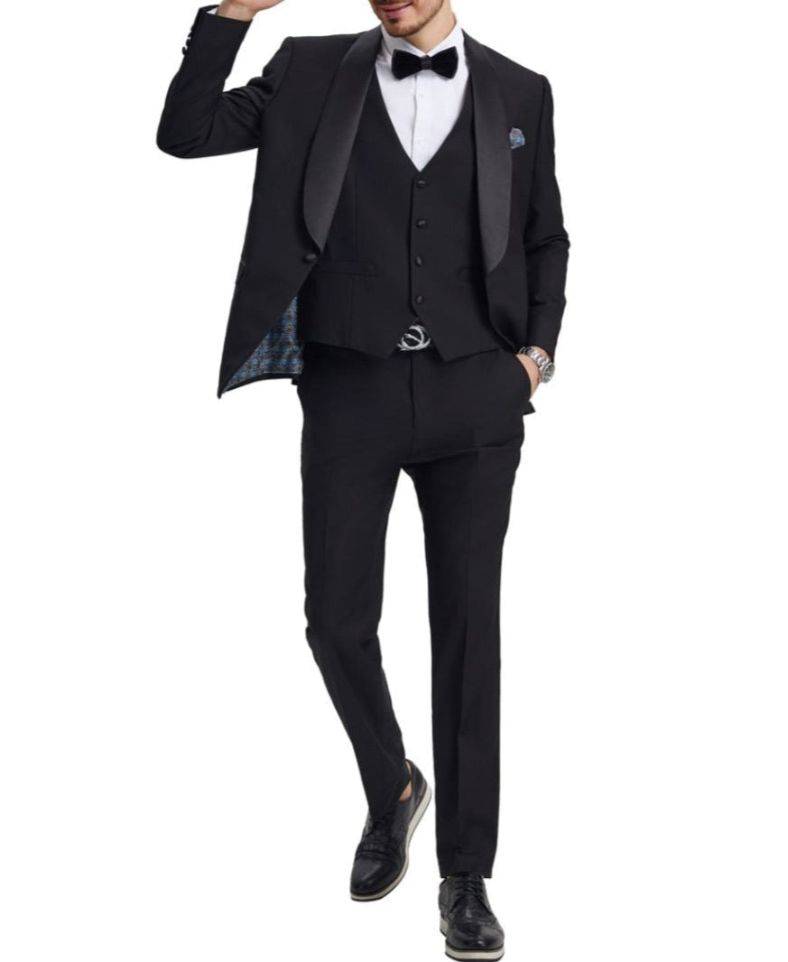 Stacy Adams Black Hybrid Tuxedo Satin Shawl Lapel