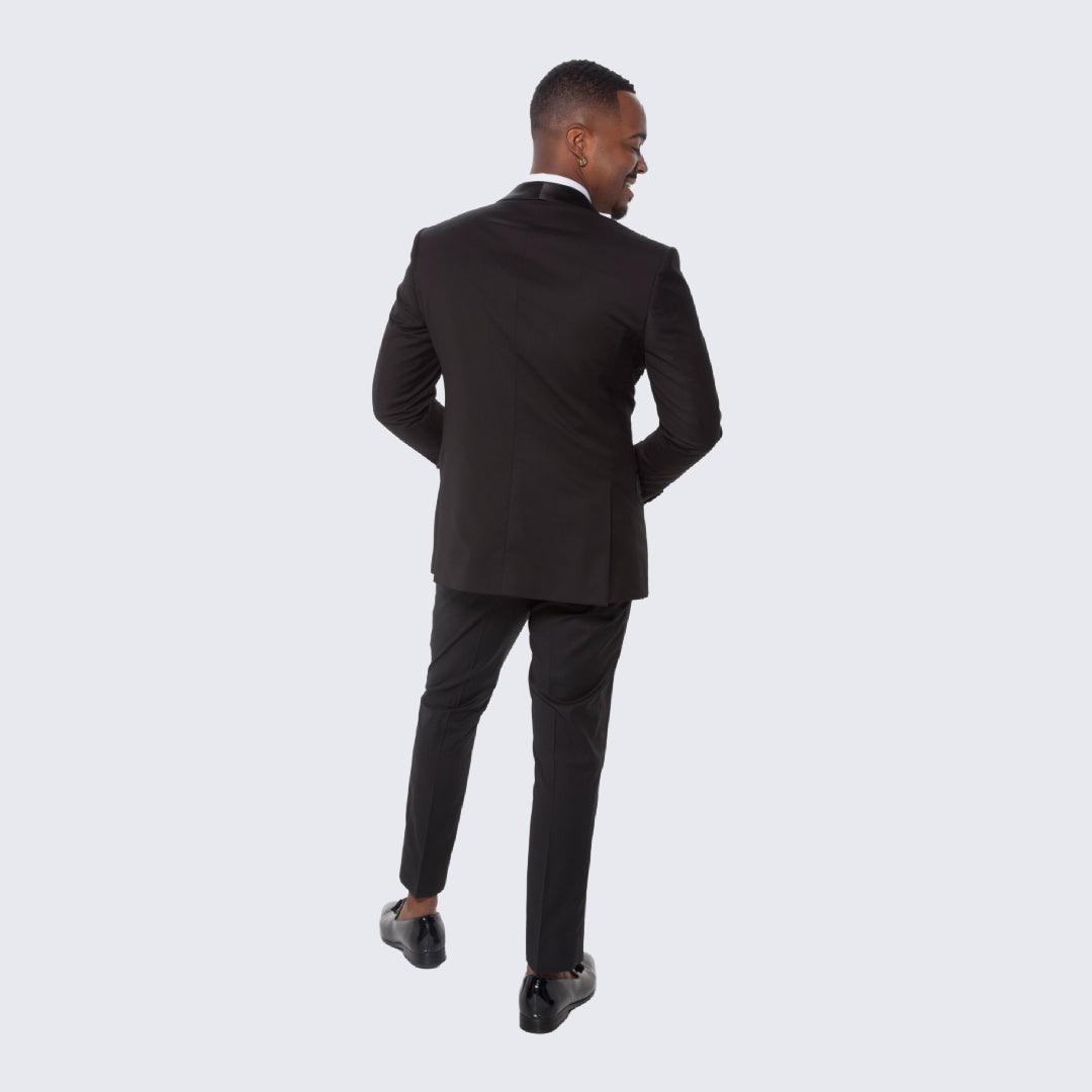 Black Slim Fit Tuxedo with Large Shawl Lapel – 3 Piece Wedding & Prom Set