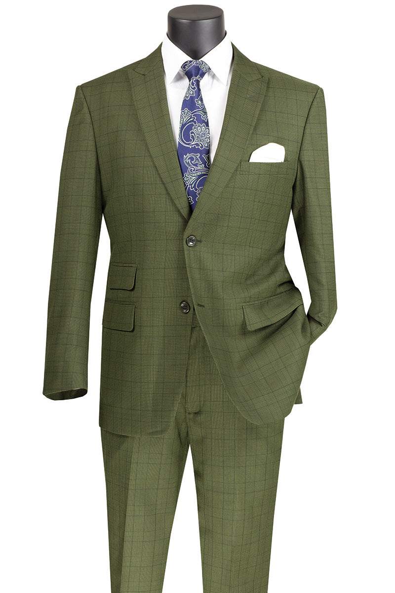 Catania Collection Modern Fit Windowpane Suit Olive