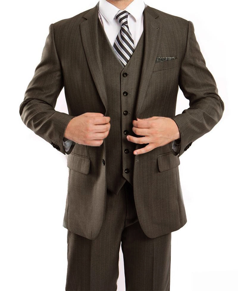 3 Piece Modern Fit Brown Suit with Vest